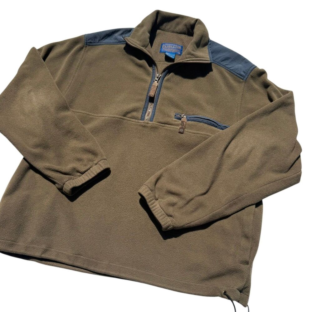 Vintage Pendleton Fleece Pullover Men’s Medium Brown Quarter Zip Nylon Shoulder